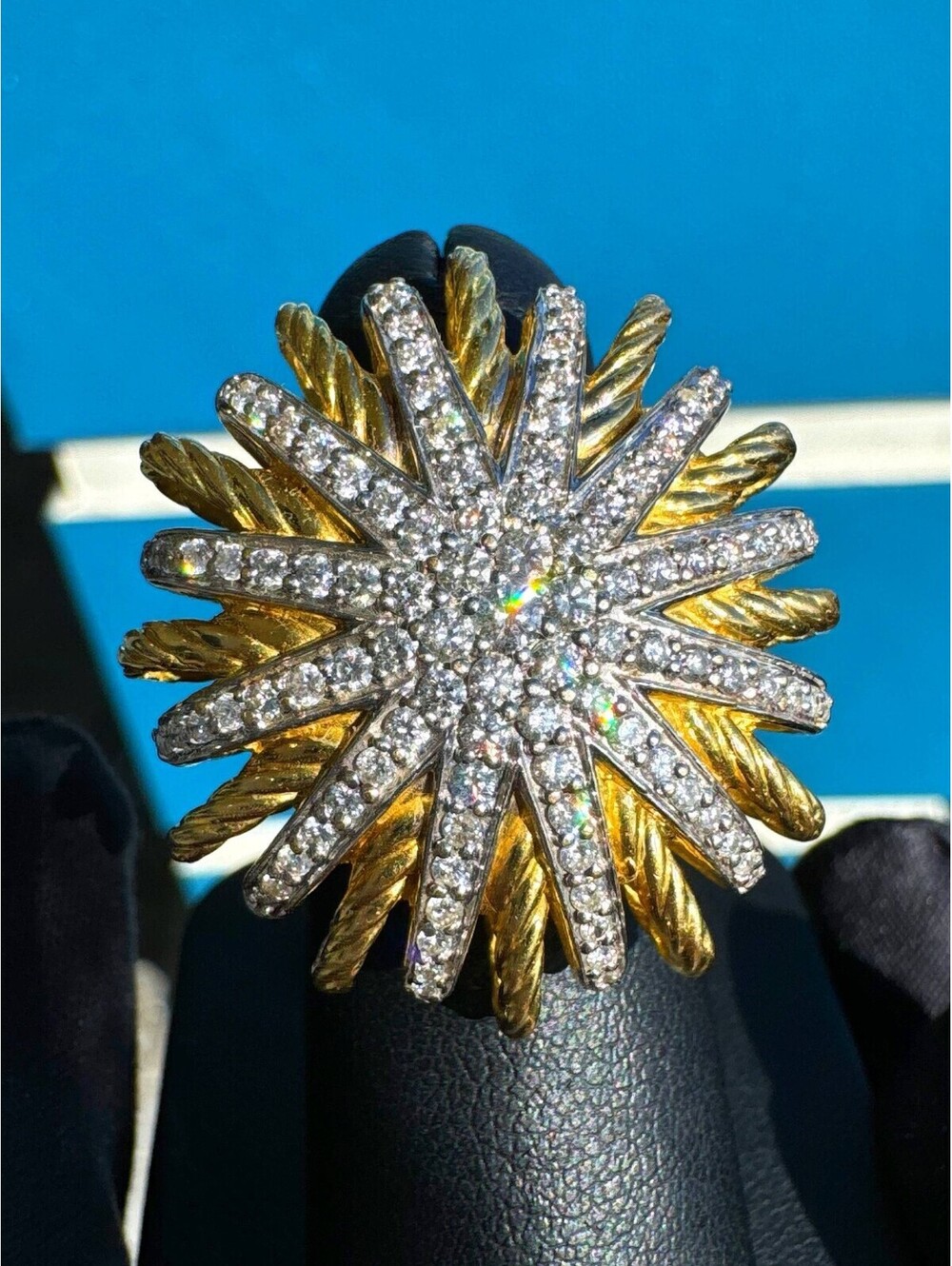 David Yurman Starburst Diamond Pave Cocktail Ring 18k YG